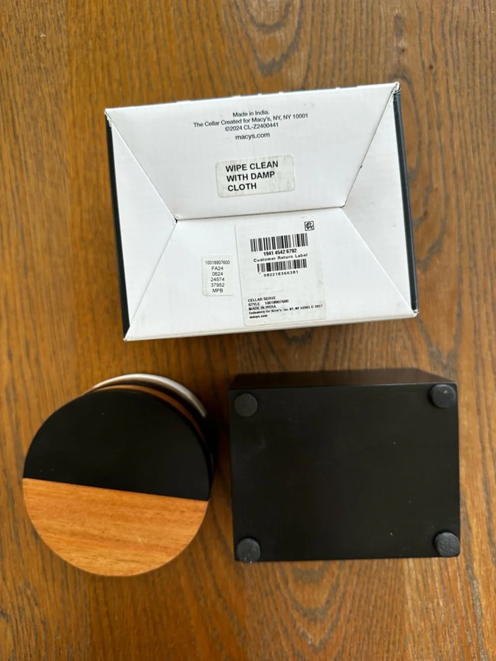 The Cellar 7-Piece Coaster and Holder Set Acacia Wood Black Coasters